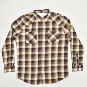 Bullhead Men's 100% Cotton Brown Plaid Size XL Pearl Snap Shirt Long Sleeve